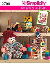 2708 Simplicity RETRO YO YO 22'' DOLL, CLOWN OWL CATERPILLAR DOG PATTERN uncut